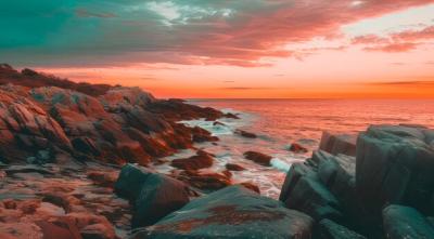 A Stunning Rocky Beach Scene Featuring a Lighthouse – Free Download