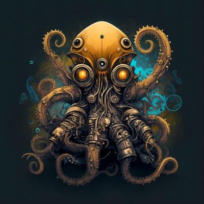 Octopus Monster Character Illustration in Steampunk Style – Free Download