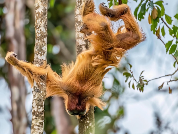 An Orangutan Climbing a Tree – Free Download, Free Stock Photo