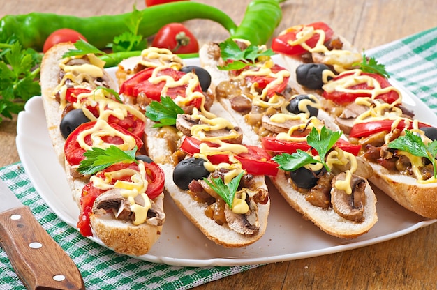 Baguette Stuffed with Veal, Mushrooms, Tomatoes, and Cheese – Free Stock Photo for Download