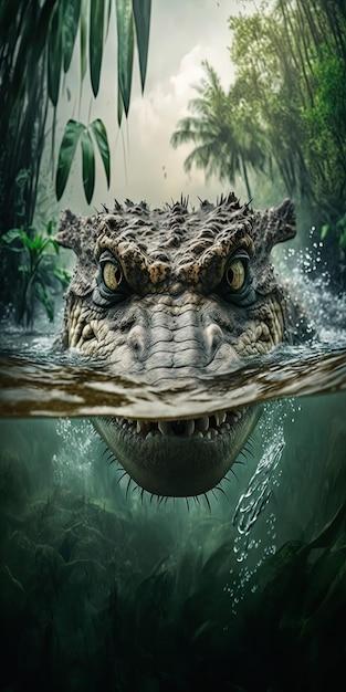 A Crocodile Swimming in a Rainy Jungle Lake – Free to Download