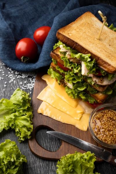 Delicious High Angle Toast Sandwich with Tomatoes and Salad – Free Download