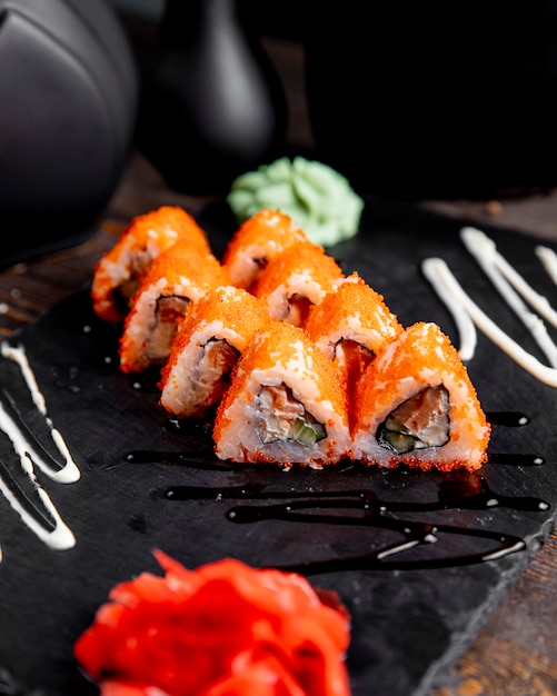 Sushi Rolls with TÃÂÃÂ¾biko Caviar Served with Ginger and Wasabi – Download Free Stock Photo