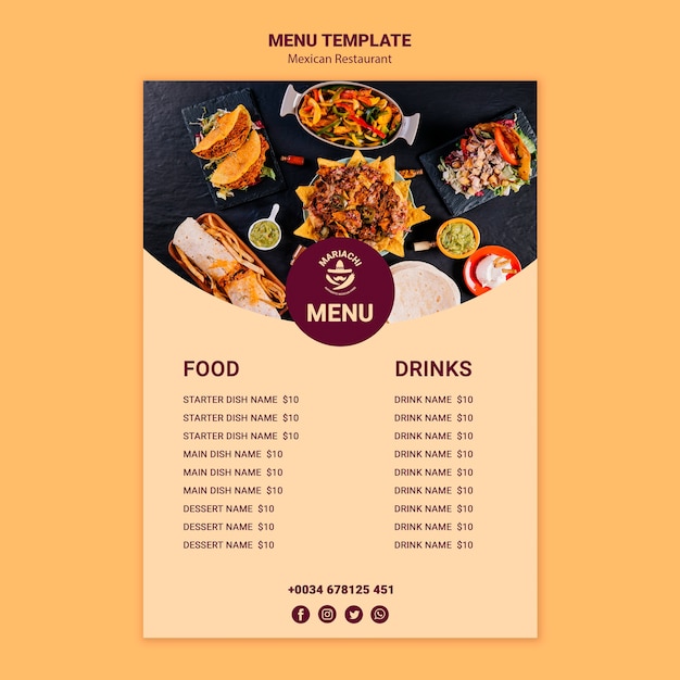 Mexican Traditional Dishes Restaurant Menu Template – Free Download