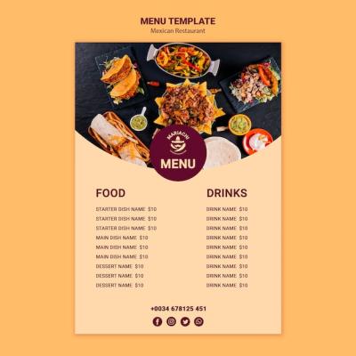 Mexican Traditional Dishes Restaurant Menu Template – Free Download