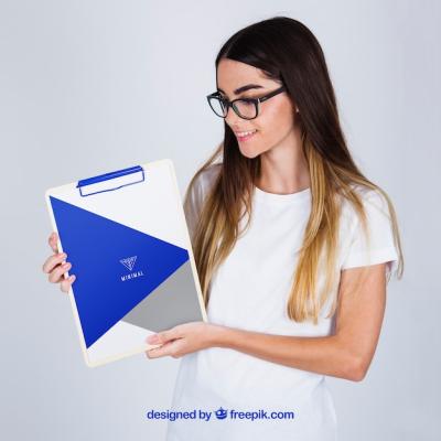 Mockup Concept of Woman Holding Clipboard – Free Stock Photo for Download