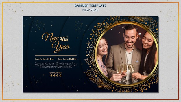 New Year Banner Template with Golden Details – Free Download