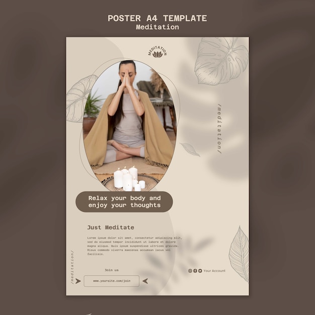 Vertical Yoga Meditation Poster Template with Leaf Design – Free Download