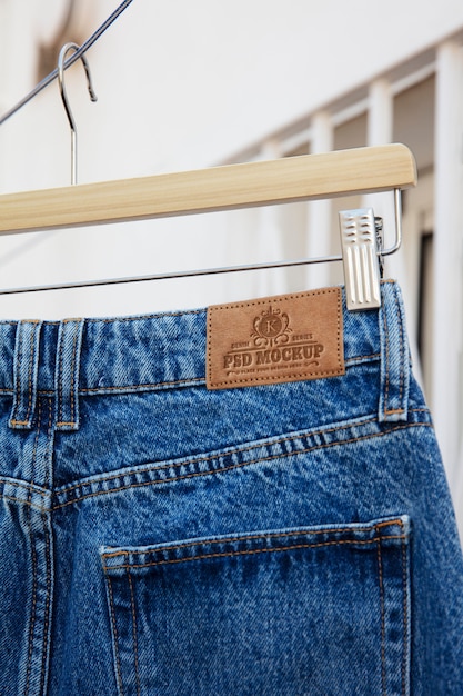 Jeans Label Mock-Up Featuring Leather Effect – Free Download