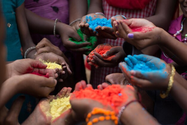 Color Powder on Hands Capturing the Spirit of Holi Festival – Free Stock Photo for Download