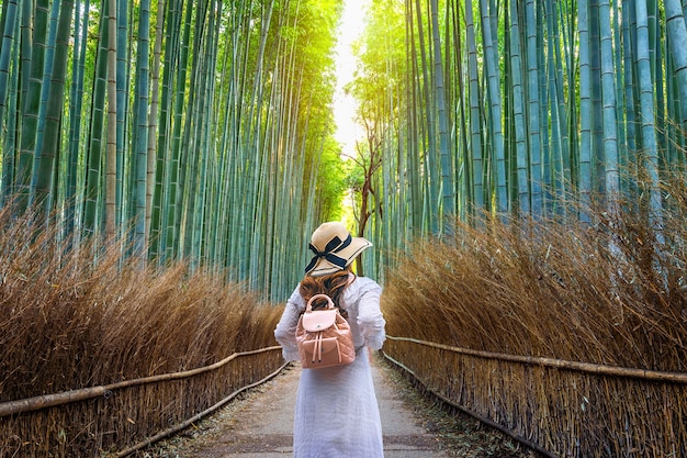 Woman Walking in Bamboo Forest, Kyoto, Japan – Free Stock Photo for Download