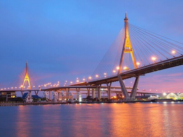 Stunning Illuminated Suspension Bridge Over River – Free Download