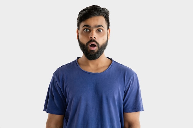 Young Emotional Hindu Man Portrait in Blue Shirt â Shocked Expression Free Download