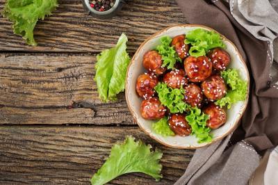 Beef Meatballs in Sweet and Sour Sauce – Asian Cuisine in Flat Lay | Free Download