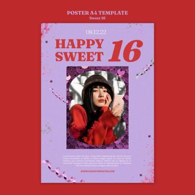 Sweet 16 Celebration Vertical Poster Template – Free Download