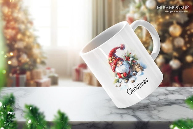 Christmas Coffee Mug Mockup on a Holiday Background – Free Download