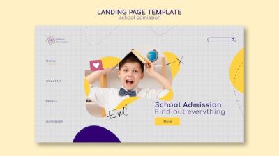 Flat Design School Admission Landing Page – Free Download