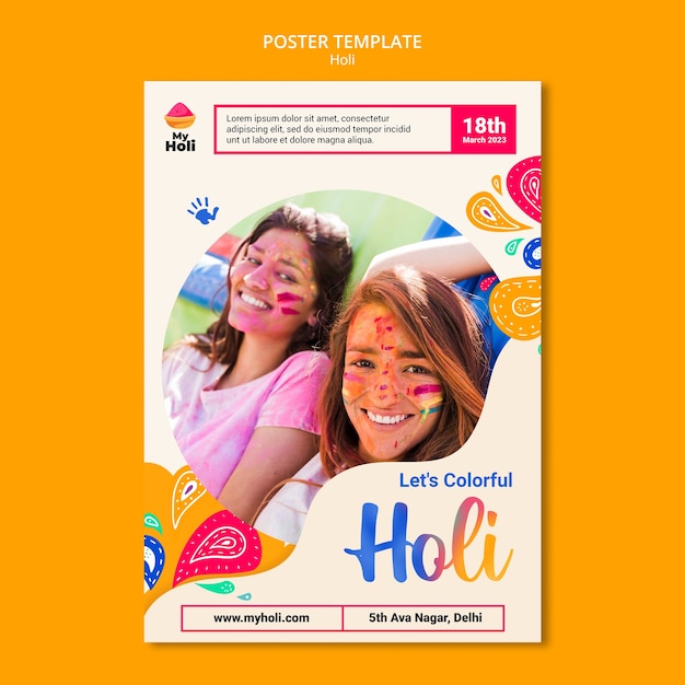 Vertical Poster Template for Holi Festival Celebration – Free Download