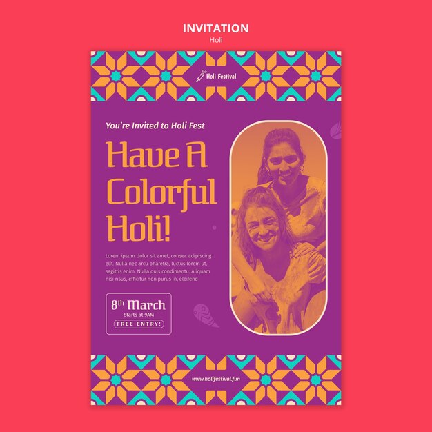 Holi Festival Celebration Invitation Template – Free Download