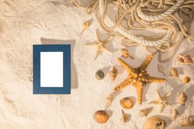 Mockup of a Blank Frame Surrounded by Seashells – Free Stock Photo, Download for Free