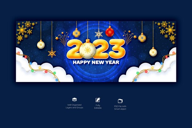 Happy New Year 2023 and Merry Christmas Facebook Cover Template – Free Download