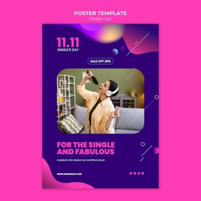 Vertical Poster Template for Singles Day 11.11 Sales – Free Download