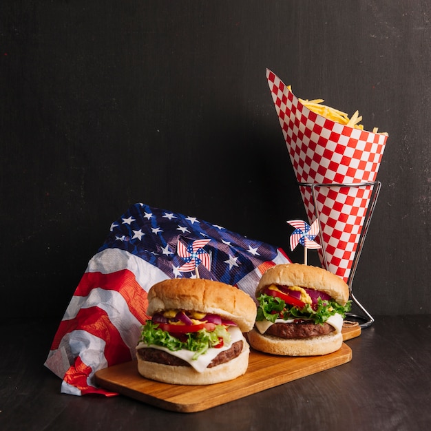 Two Delicious Hamburgers with Fries – Free Download