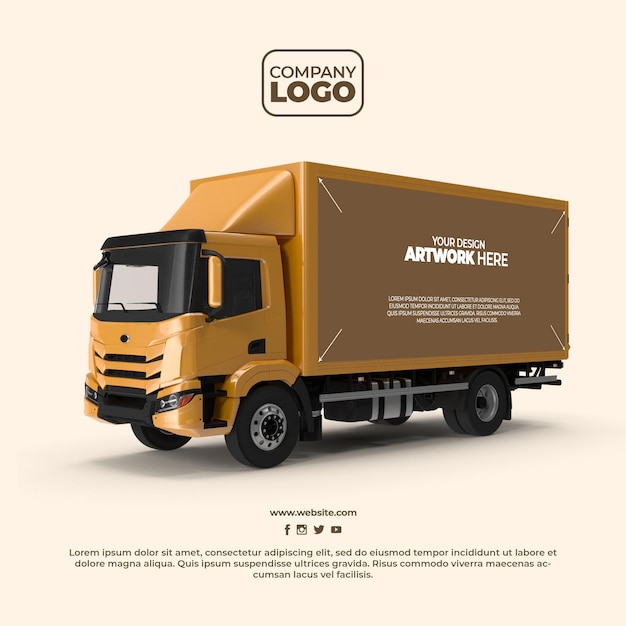 PSD Delivery Truck Mockup with Alpha Background – Free Download