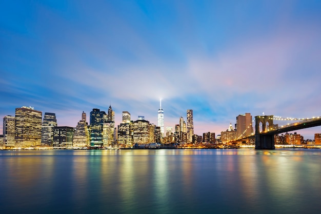 New York City Manhattan Midtown at Dusk with Illuminated Skyscrapers over East River – Free Stock Photo, Download Free