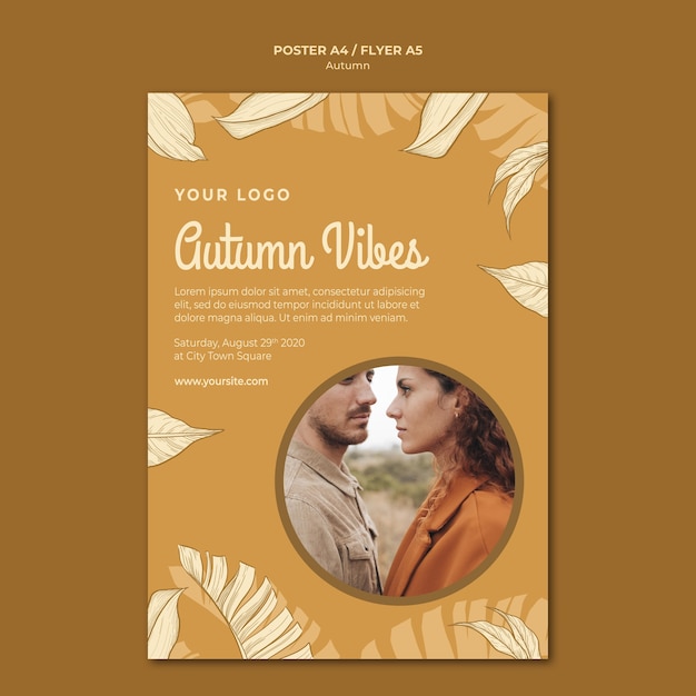 Autumn Flyer Print Template Featuring People in Interaction – Free Download