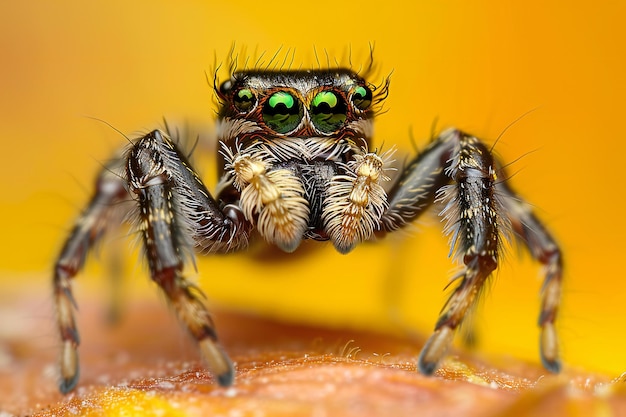 Closeup of an Adorable Jumping Spider with Green Eyes and Delicate Legs – Free Download