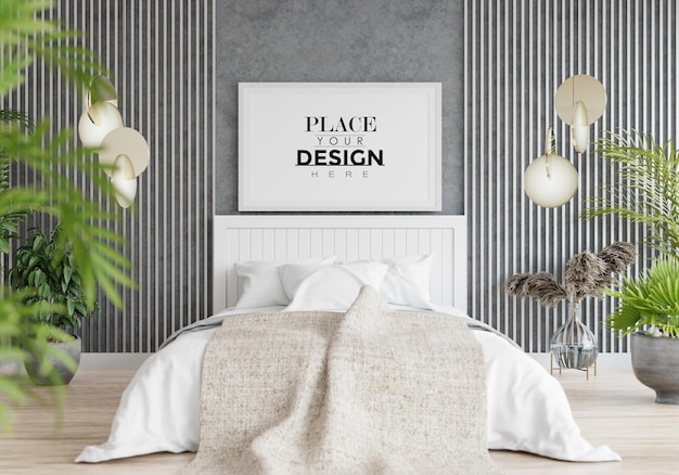 Poster Frame Mockup for Your Bedroom Interior – Free Download