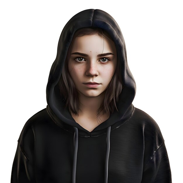 Girl in a Black Hood on White Background – Free Stock Photo Download