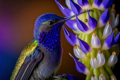 Stunning Macro Photo of a Hummingbird and Purple Flower – Free Download