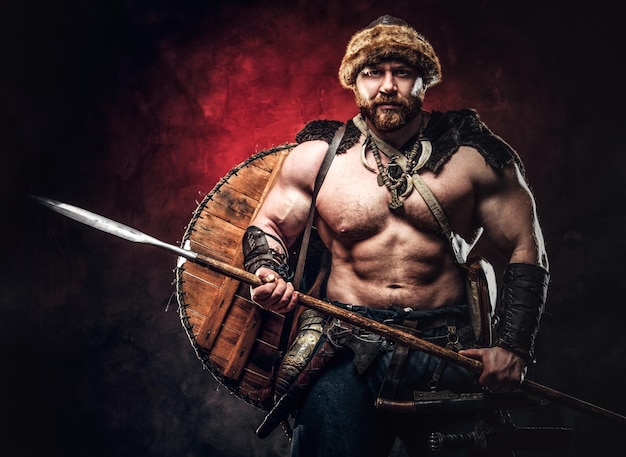 Serious Viking in Light Armor Holding a Spear – Free Stock Photo Download