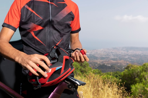 Outdoor Male Cyclist with Bike and Helmet – Free Stock Photo for Download