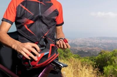 Outdoor Male Cyclist with Bike and Helmet – Free Stock Photo for Download