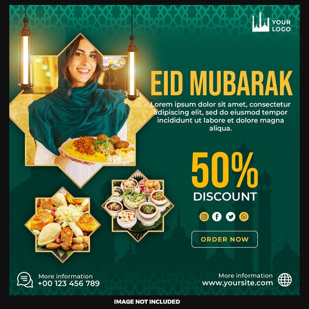 Eid Mubarak and Eid ul Fitr Social Media Banner Instagram Post Template – Free Download