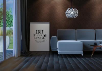 Poster Frame in Living Room PSD Mockup – Free Stock Photo for Download