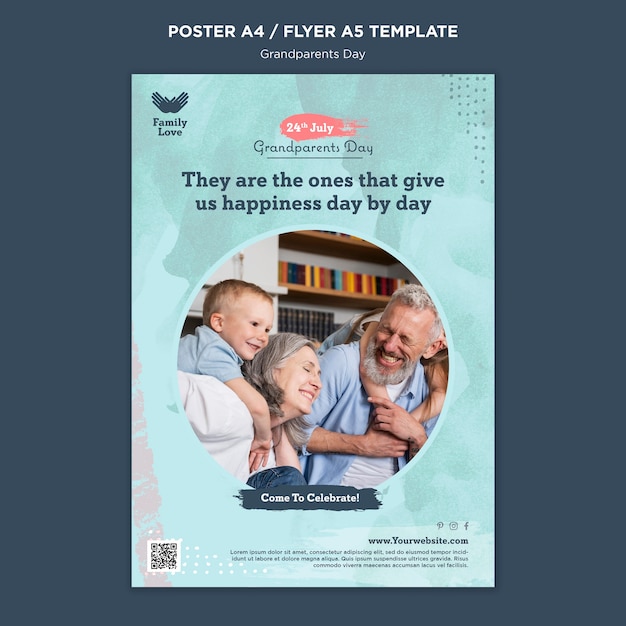 Watercolor Grandparents Day Vertical Poster Template – Free Download