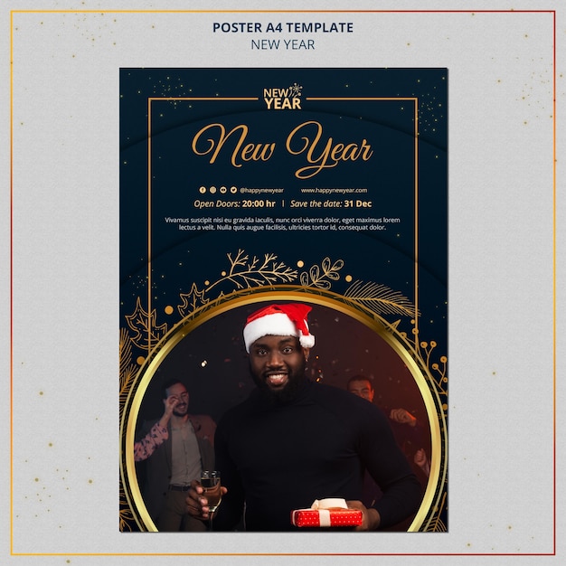 New Year Print Template with Golden Details – Free Download