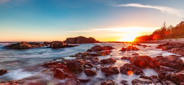 Pacific Ocean Rocky Shore at Sunset on Vancouver Island – Free Stock Photo, Download for Free