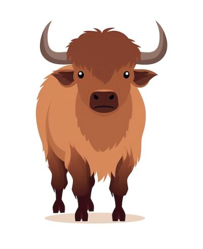 Cartoon Buffalo Illustration with Brown Fur on White Background – Free to Download