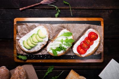 Top View of Snack-Topped Bread Slices – Free Download