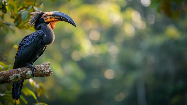 Crowned Hornbill on Branch: Lush Kingdom View | Free Download