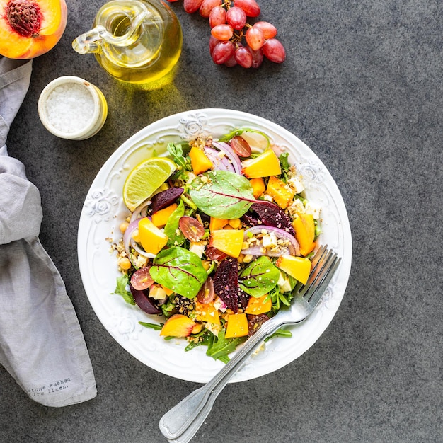 Fresh Vegetable Salad with Beets, Arugula, Chickpeas, and Peaches – Free Download