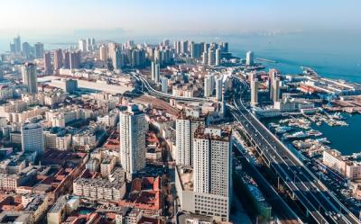 Aerial Photography of Architectural Landscape Skyline in Qingdao Bay – Free Download