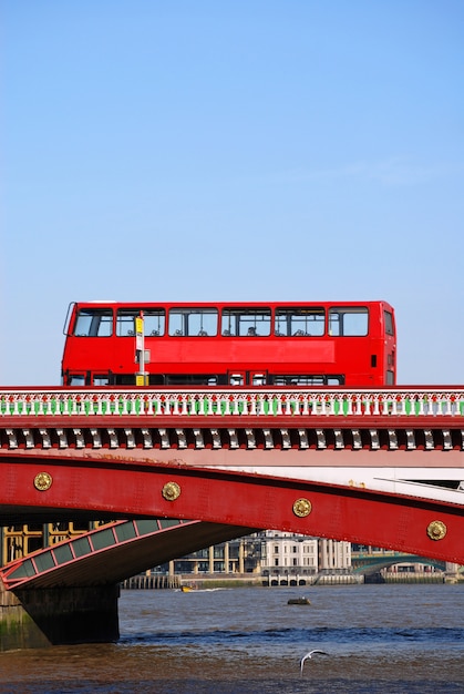 Red Double Decker Bus on Blackfriars Bridge in London – Free Download