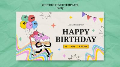 Hand Drawn Birthday Party YouTube Cover Template – Free to Download