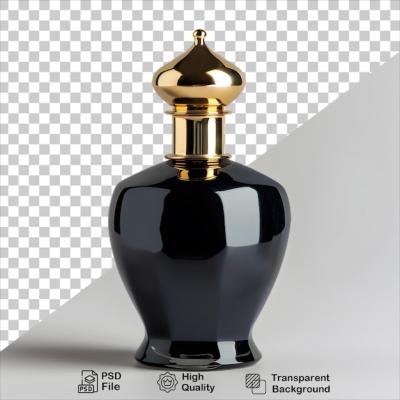 A Black Perfume Bottle with Gold Accents on Transparent Background – Free Download